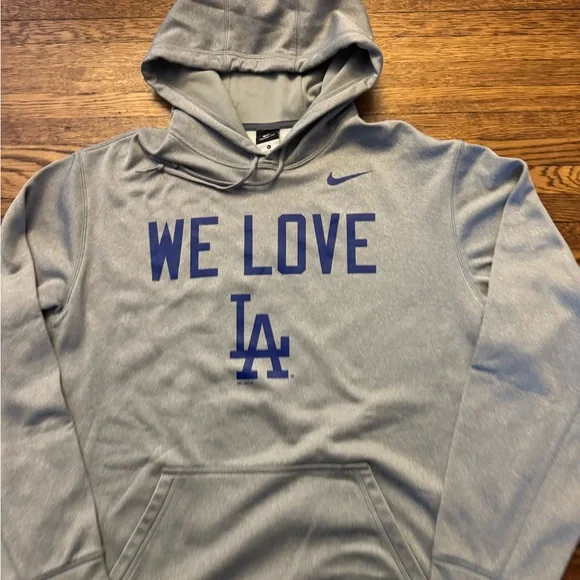 LOS ANGELES DODGERS Nike Gray Hoodie with Blue 'We Love LA' Print - Picture 2 of 11